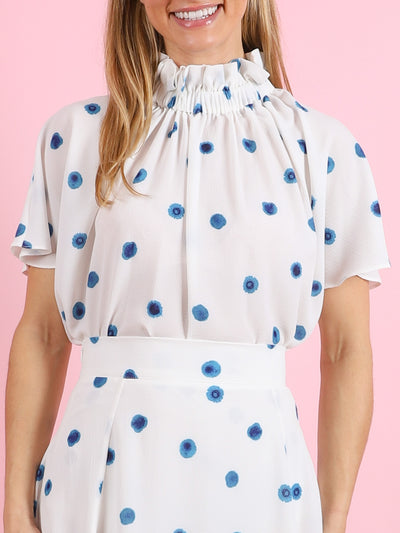 Short Ruffle Blouse in Dot