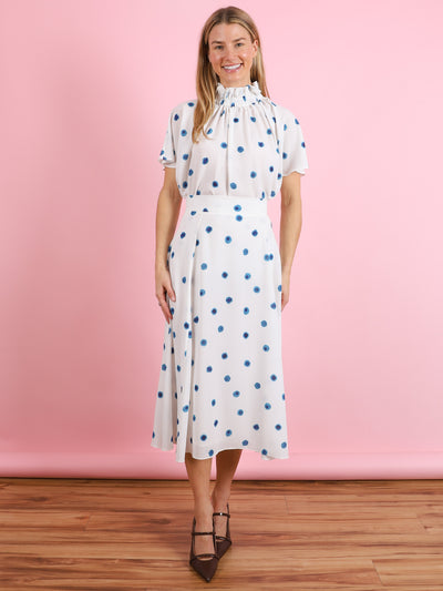 Short Ruffle Blouse in Dot