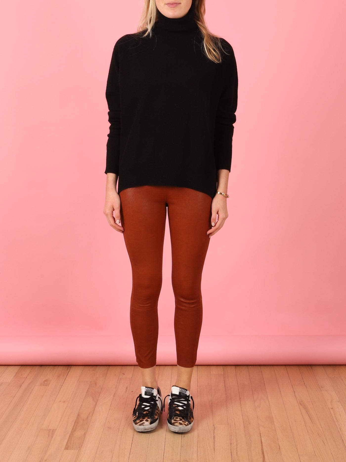 Cognac 3/4 Kick Leather Legging