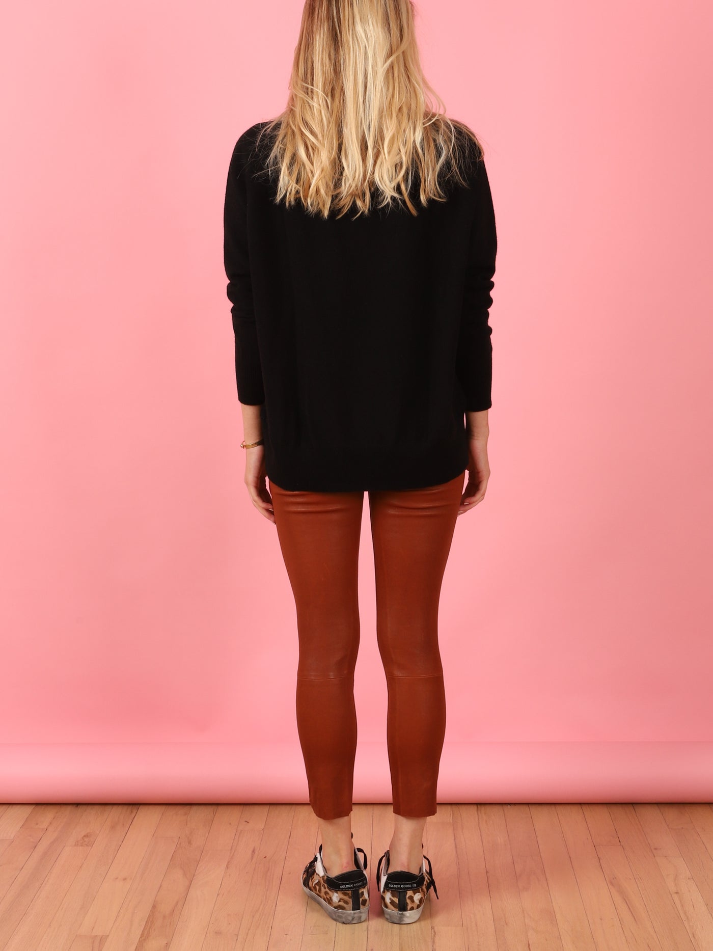 Cognac 3/4 Kick Leather Legging