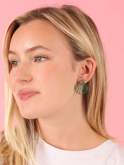 Green Small Clam Earrings
